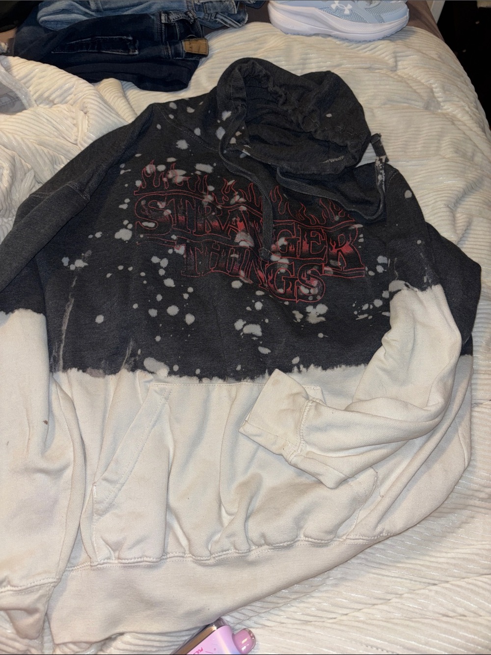 Black & Cream Tie-Dye Pullover Hoodie Sweater